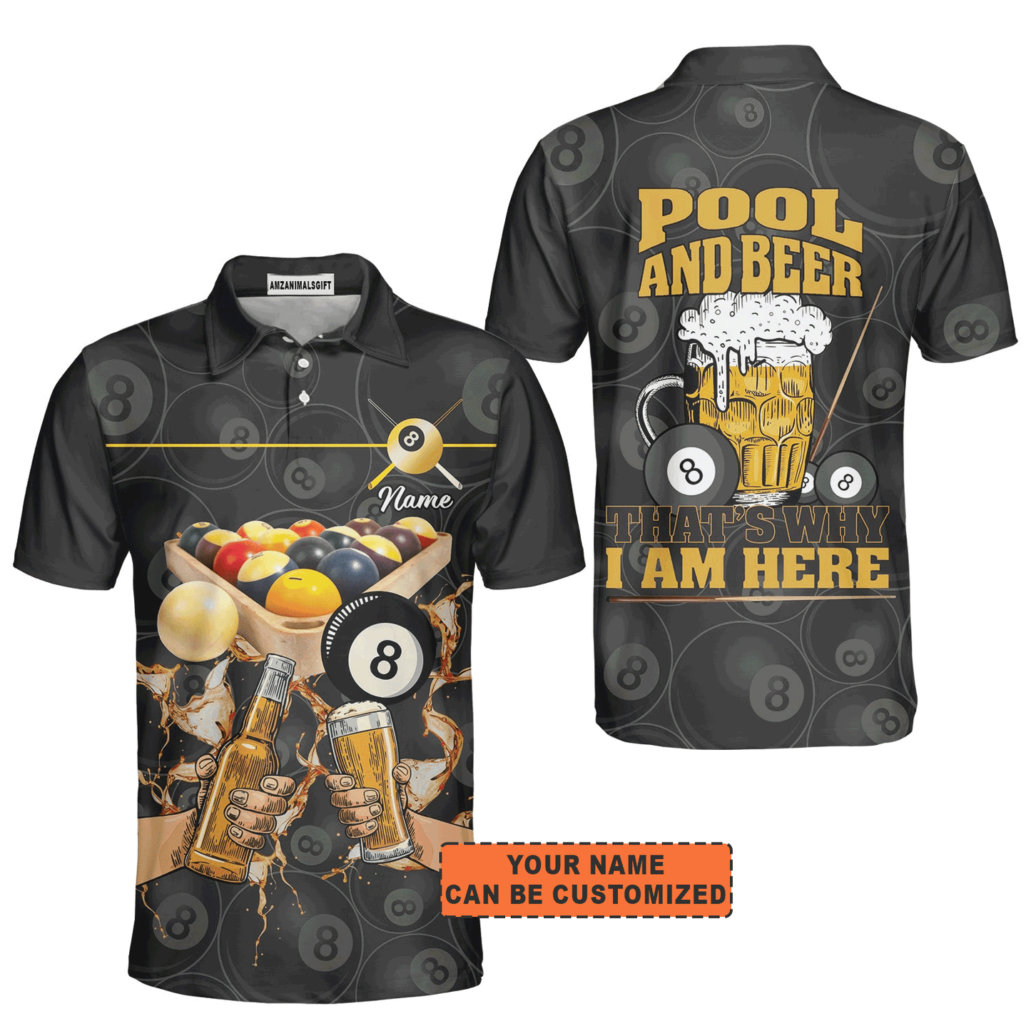 Customized Billiard Men Polo Shirt, Personalized Billiard Pool And Beer That's Why I am Here Shirt For Men, Bowling Lovers