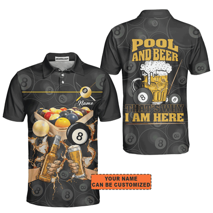 Customized Billiard Men Polo Shirt, Personalized Billiard Pool And Beer That's Why I am Here Shirt For Men, Bowling Lovers