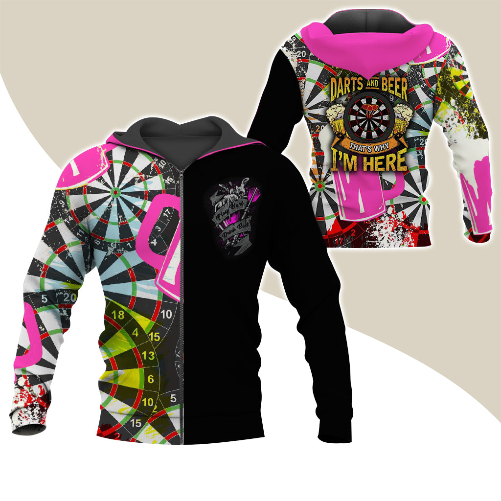 Darts Premium Zip Hoodie, Darts & Beer That’s Why I’m Here Zip Hoodie For Men & Women - Gift For Darts Lovers, Darts Players