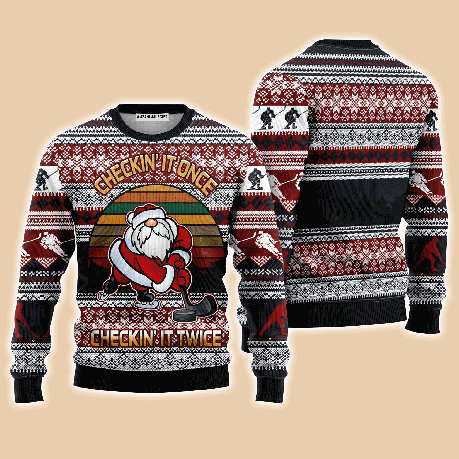 Hockey Sweater Checking It Once Checking It Twice, Ugly Sweater For Men & Women, Perfect Outfit For Christmas New Year Autumn Winter