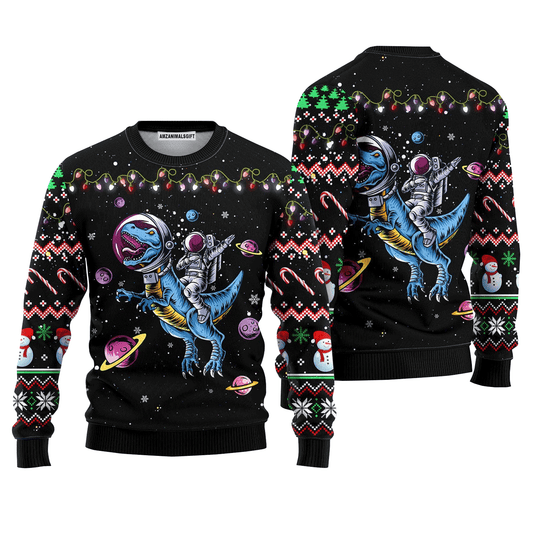 Funny Astronauts Ride A T-rex In Space Sweater, Ugly Sweater For Men & Women, Perfect Outfit For Christmas New Year Autumn Winter