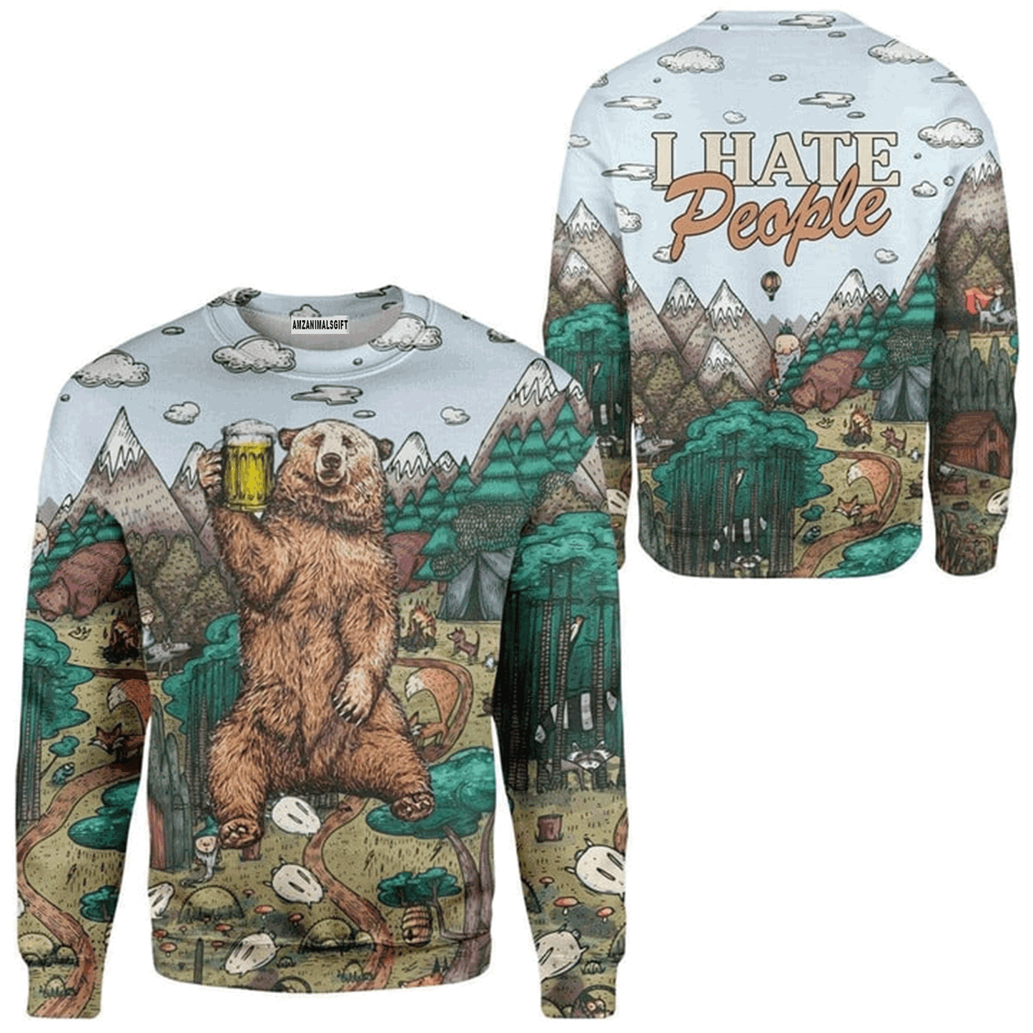 Camping Christmas Sweater Bear & Beer I Hate People, Ugly Sweater For Men & Women, Perfect Outfit For Christmas New Year Autumn Winter