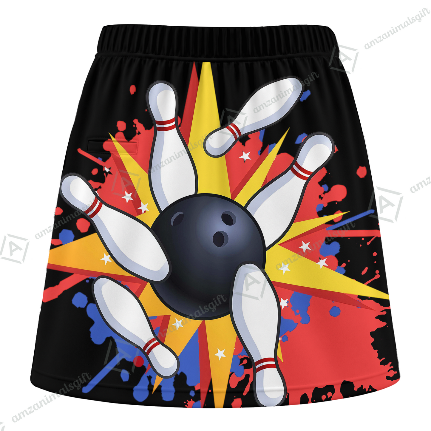 Customized Bowling Trouser Skirts With Shorts Underneath, Bowling Colorful Ink Splatter With Pockets