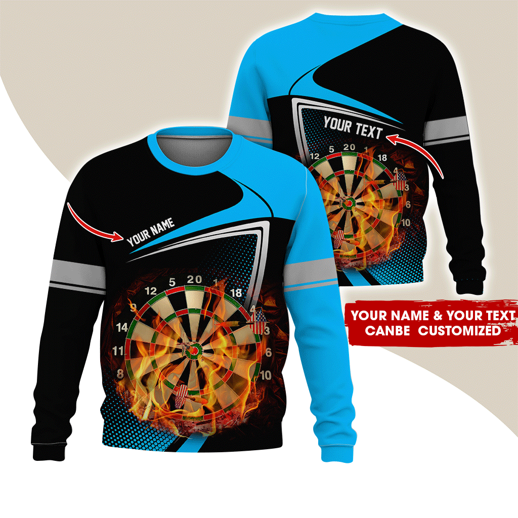 Customized Darts Sweatshirt, Flaming Dartboards Pattern Black & White Sweatshirt For Men & Women, Perfect Gift For Darts Lovers, Friend, Family