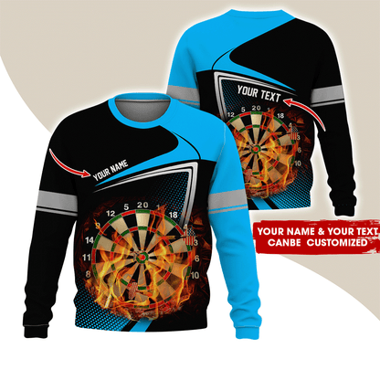 Customized Darts Sweatshirt, Flaming Dartboards Pattern Black & White Sweatshirt For Men & Women, Perfect Gift For Darts Lovers, Friend, Family