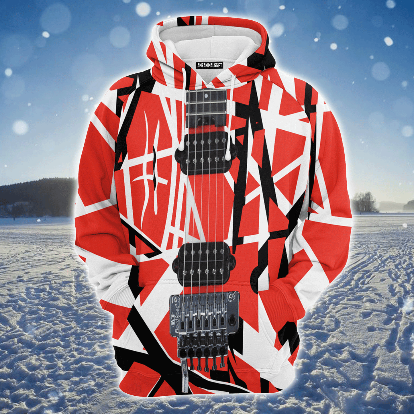 Guitar Premium Christmas Hoodie, Guitar Red & White Unisex Hoodie For Men & Women - Perfect Gift For Christmas, Guitar Lover