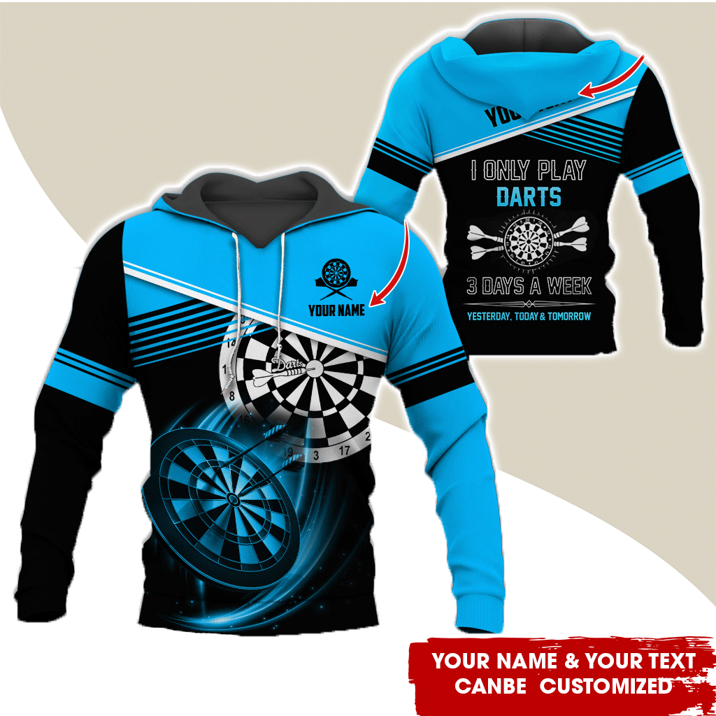 Customized Name & Text Darts Skull Premium Hoodie, I Only Play Darts 3 Days a Week Hoodie, Perfect Gift For Darts Lovers, Darts Player