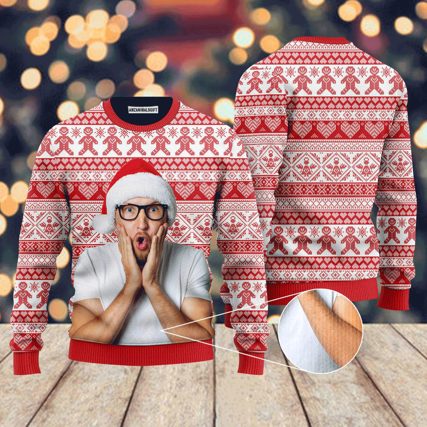 Custom Funny Photo With Red Vintage Christmas Sweater, Ugly Sweater For Men & Women, Perfect Outfit For Christmas New Year Autumn Winter