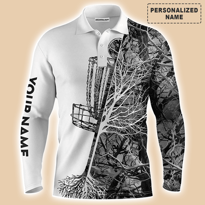 Custom Golf Long Sleeve Men Polo Shirt, Custom Name Pink Camo Disc Golf Basket Apparel Men Polo Shirt - Perfect Gift For Men, Golf Lover
