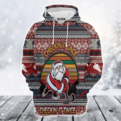 Hockey Premium Christmas Hoodie, Hockey Checking It Once Christmas Unisex Hoodie For Men & Women - Perfect Gift For Christmas, Hockey Lovers