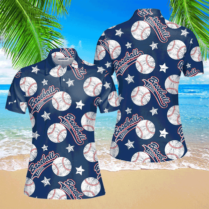 Baseball Women Polo Shirt, American Baseball League Navy Polo Shirt For Women, Perfect Polo Shirt For Baseball Lovers