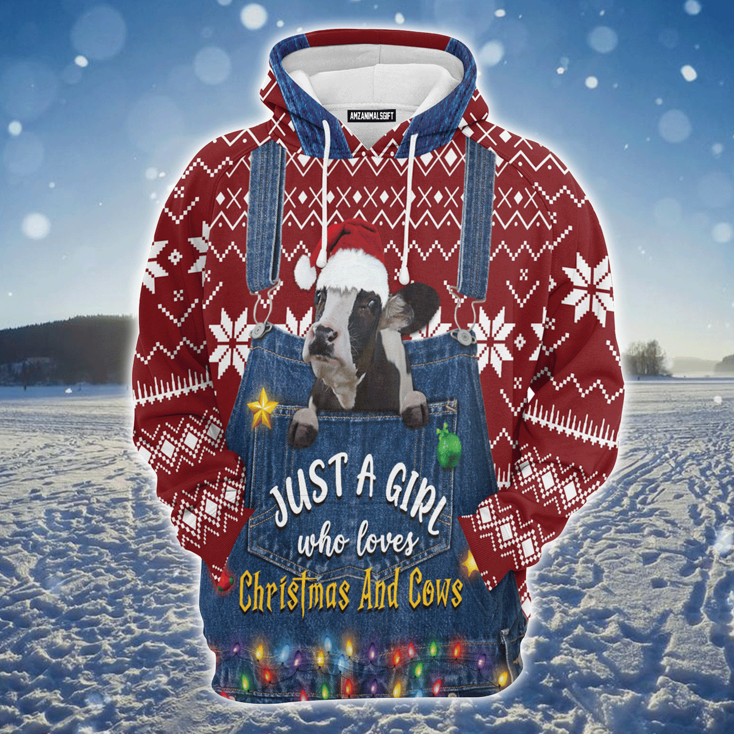 Cow Premium Christmas Hoodie, Just A Girl Who Loves Christmas And Cows Funny Unisex Hoodie For Men & Women - Perfect Gift For Christmas, Cow Lover, Family