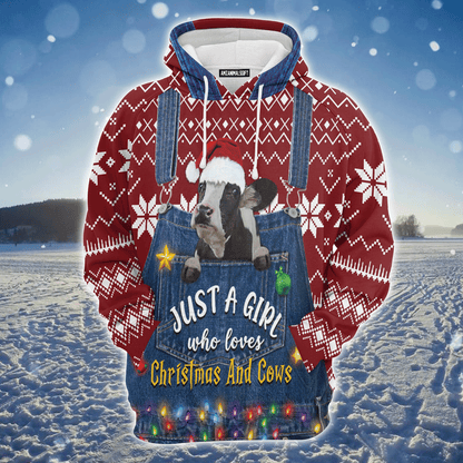 Cow Premium Christmas Hoodie, Just A Girl Who Loves Christmas And Cows Funny Unisex Hoodie For Men & Women - Perfect Gift For Christmas, Cow Lover, Family