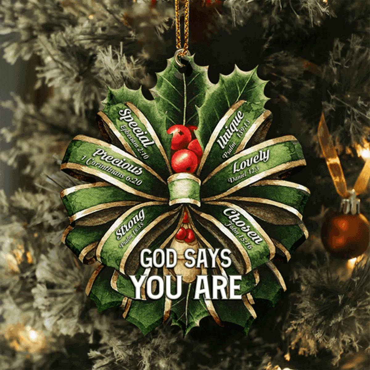Custom Jesus Acrylic Ornament, Personalized Christmas Green Flower Ribbon God Says You Are Acrylic Ornament For Christian, Holiday Decor