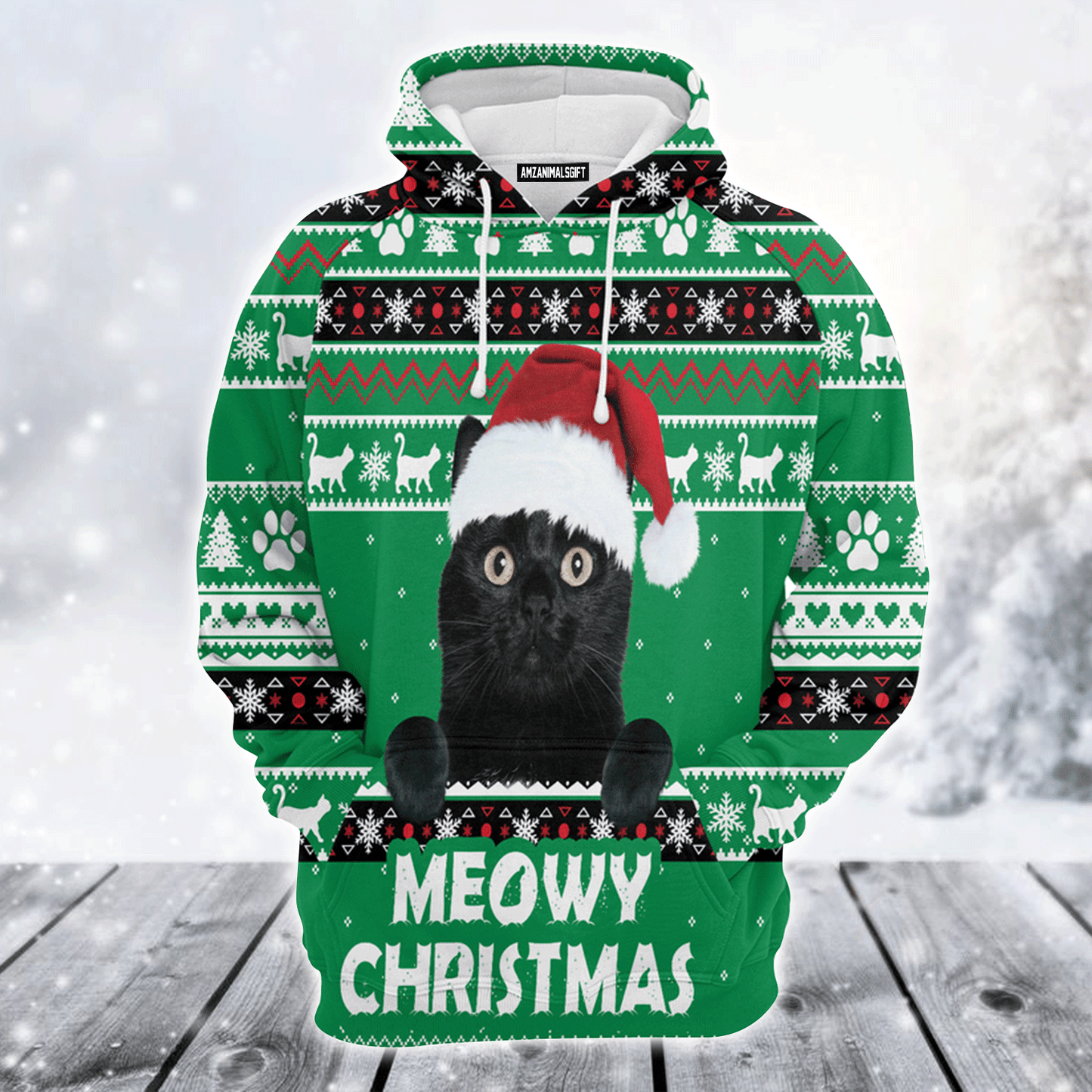 Black Cat Premium Christmas Hoodie, Meowy Black Cat Christmas Unisex Hoodie For Men & Women - Perfect Gift For Christmas, Black Cat Lovers