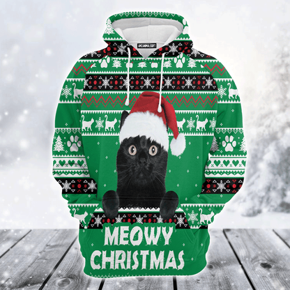 Black Cat Premium Christmas Hoodie, Meowy Black Cat Christmas Unisex Hoodie For Men & Women - Perfect Gift For Christmas, Black Cat Lovers