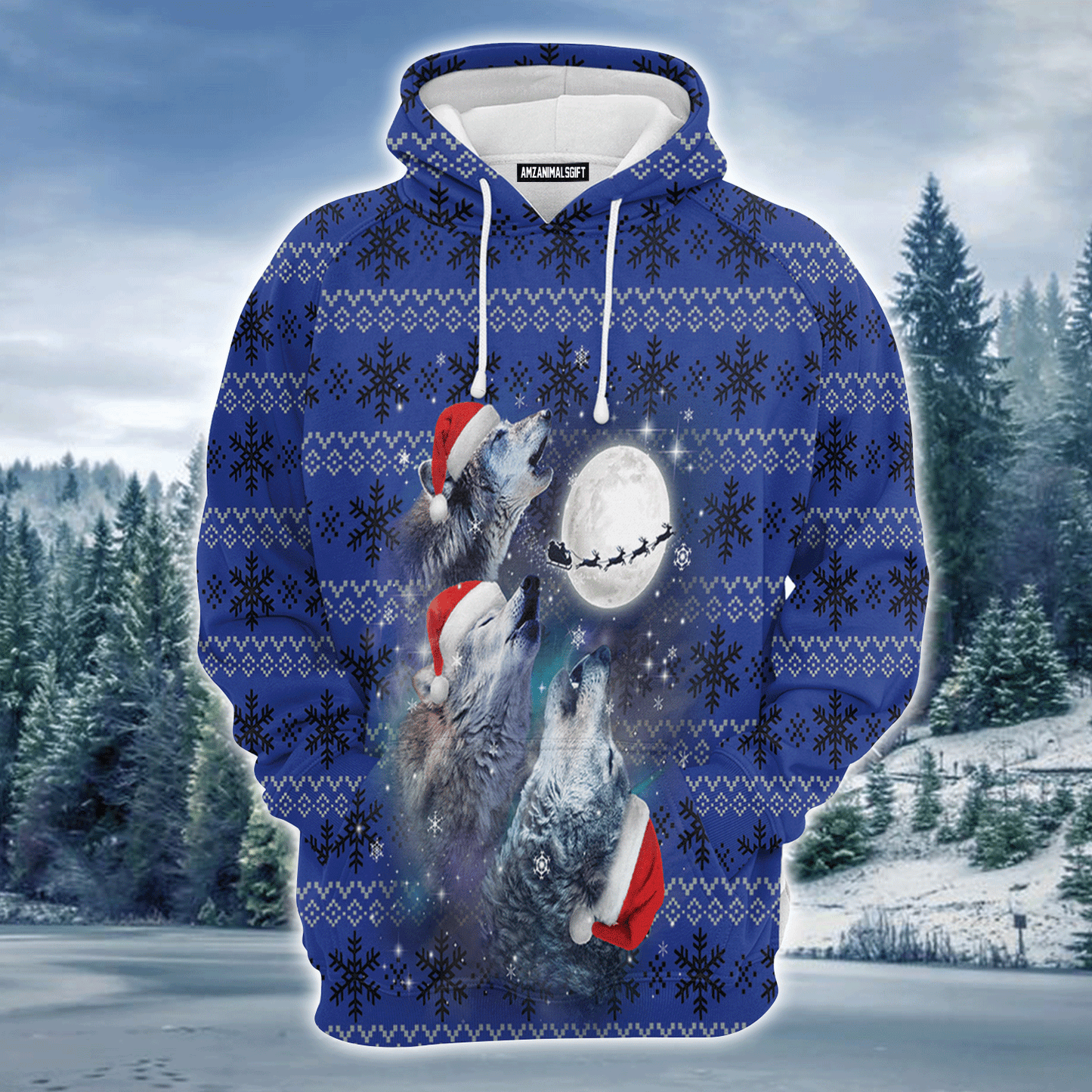 Wolf Xmas Premium Christmas Hoodie, Howling At The Moon Unisex Hoodie For Men & Women - Perfect Gift For Christmas, Wolf Lovers