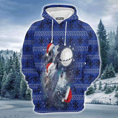 Wolf Xmas Premium Christmas Hoodie, Howling At The Moon Unisex Hoodie For Men & Women - Perfect Gift For Christmas, Wolf Lovers