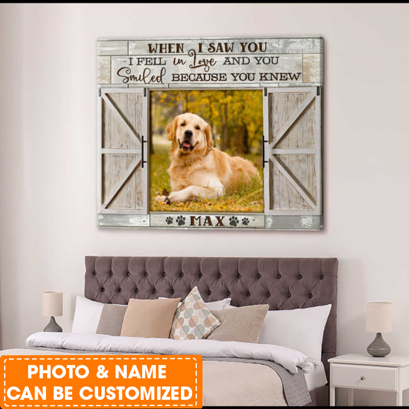 Personalized Dog Landscape Canvas, When I Saw You I Fell In Love Canvas, Custom Your Pet Photo, Perfect Gift For Dog Lovers, Friend, Family