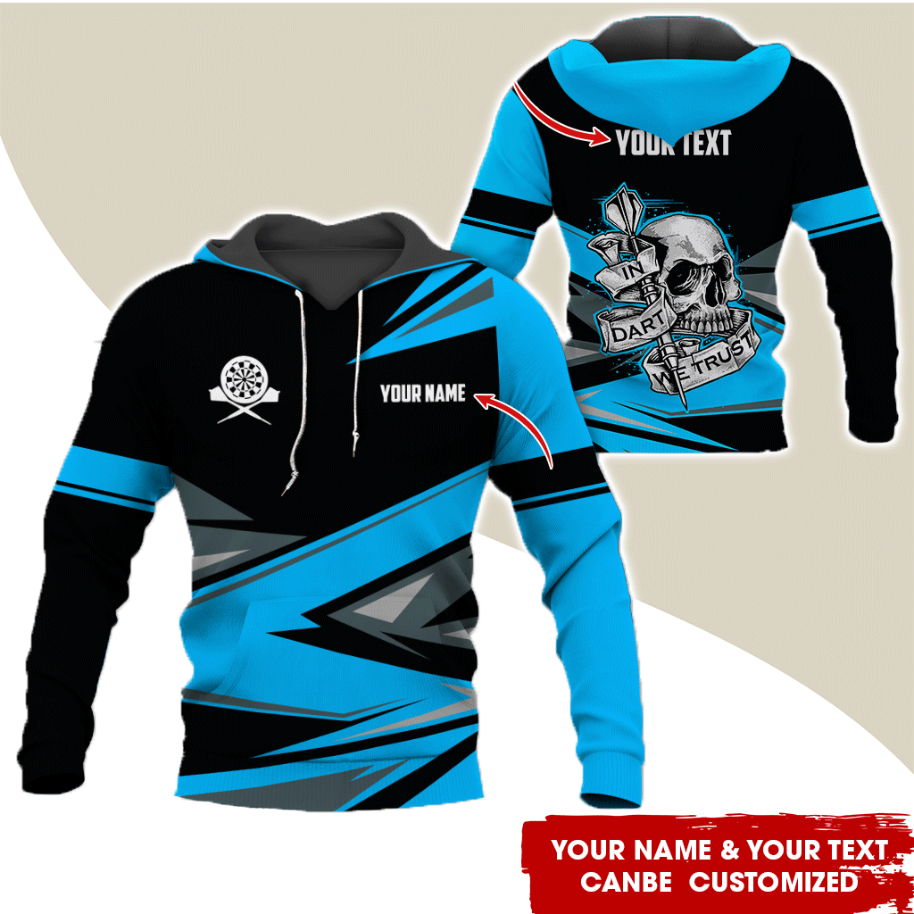 Customized Name & Text Darts Skull Premium Hoodie, In Darts We Trust Hoodie For Men & Women, Perfect Gift For Darts Lovers, Friend, Family