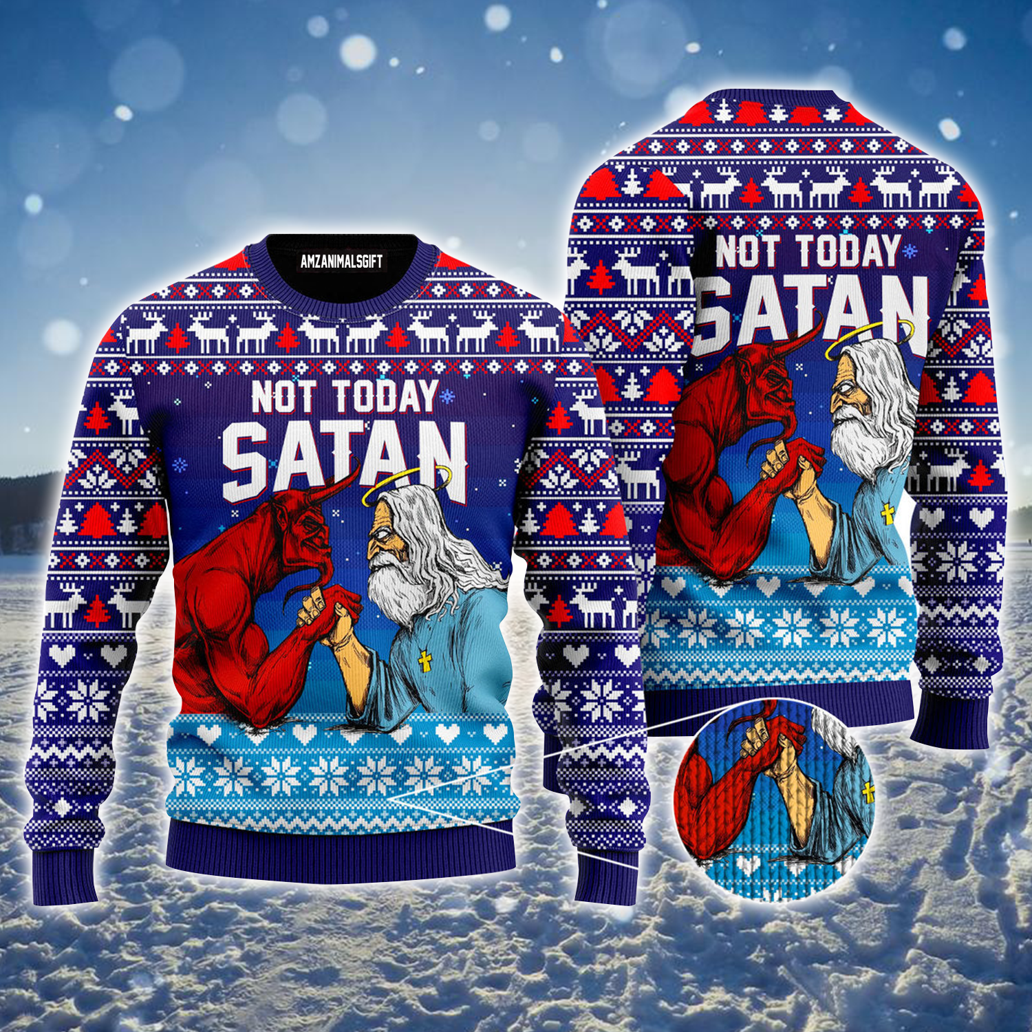 Jesus Ugly Sweater, Jesus & Satan Funny Ugly Sweater, Jesus Not Today Satan Sweater For Men & Women, Perfect Gift For Christian, Friends, Family