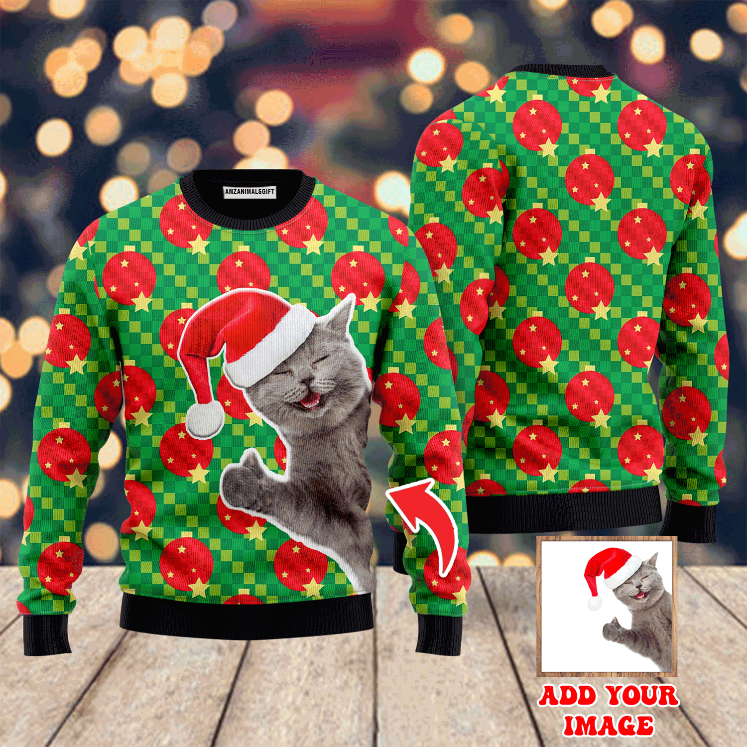 Custom Cat Face With Red Hat And Christmas Ball Sweater, Ugly Sweater For Men & Women, Perfect Outfit For Christmas New Year Autumn Winter