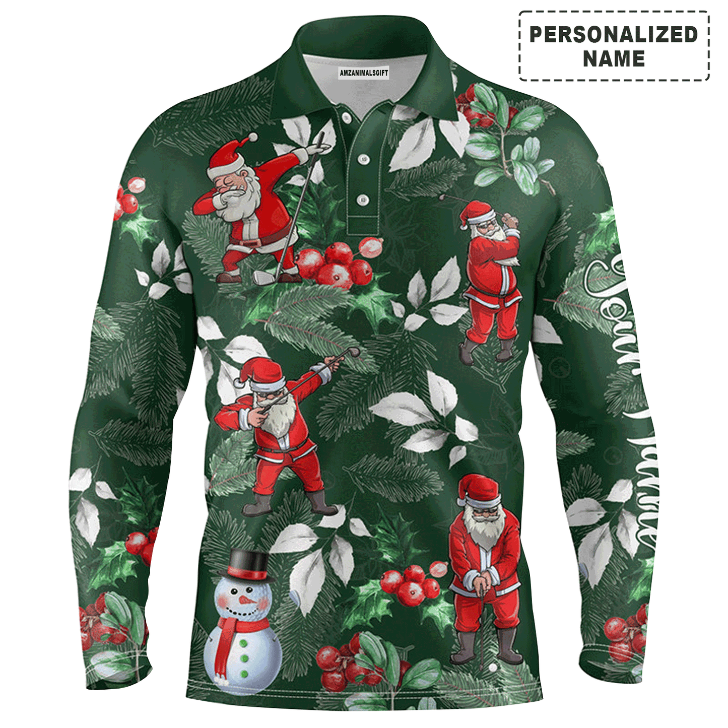 Custom Golf Long Sleeve Men Polo Shirt - Custom Name Funny Christmas, Santa Golfer Apparel - Personalized Gift For Men, Golf Lover