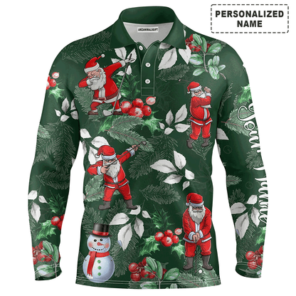 Custom Golf Long Sleeve Men Polo Shirt - Custom Name Funny Christmas, Santa Golfer Apparel - Personalized Gift For Men, Golf Lover