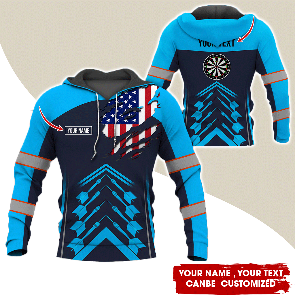 Customized Name Darts Premium Hoodie, American Flag Pattern Hoodie For Men & Women, Perfect Gift For Darts Lovers, Friend, Family