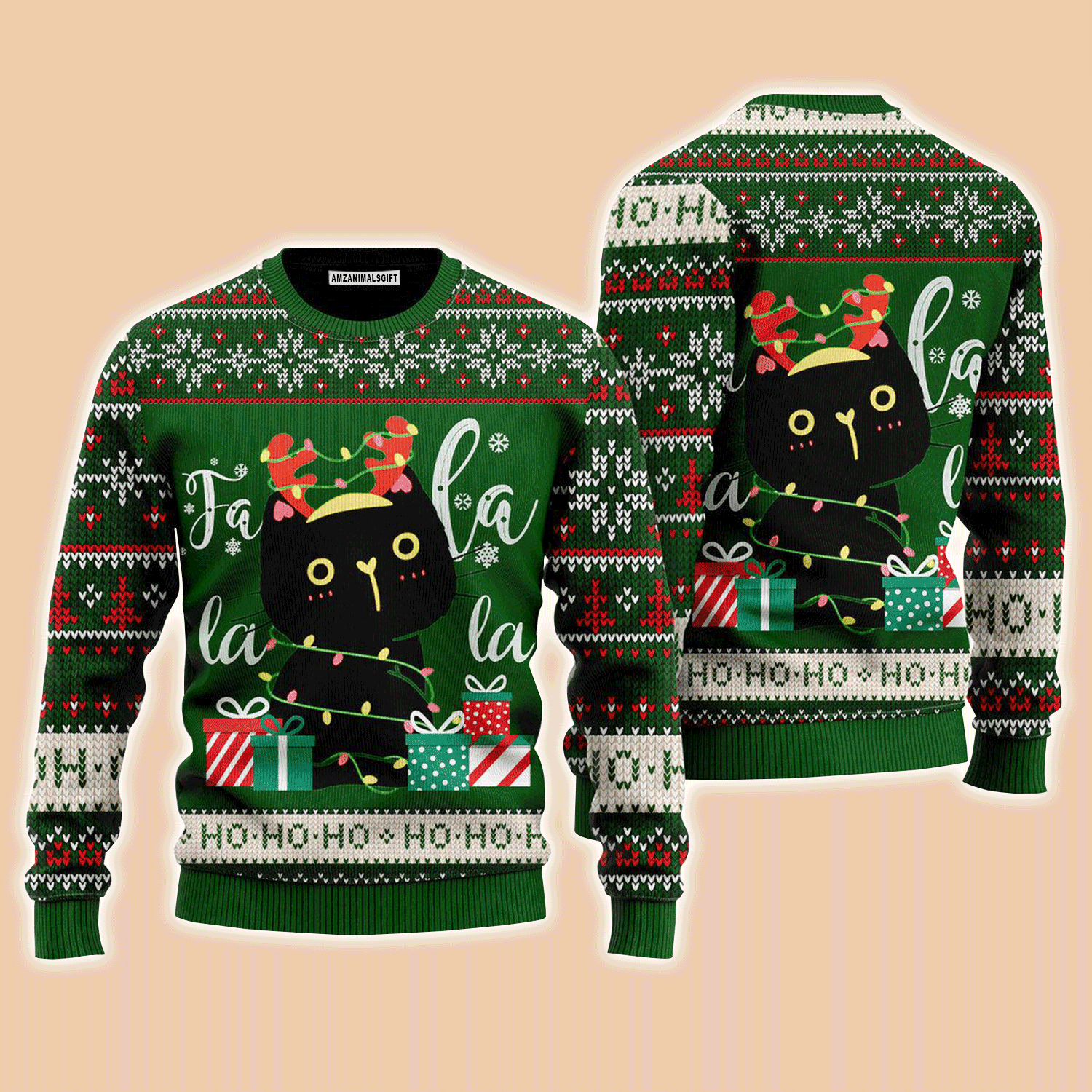 Black Cat Hohoho Sweater Falalala, Ugly Christmas Sweater For Men & Women, Perfect Outfit For Christmas New Year Autumn Winter