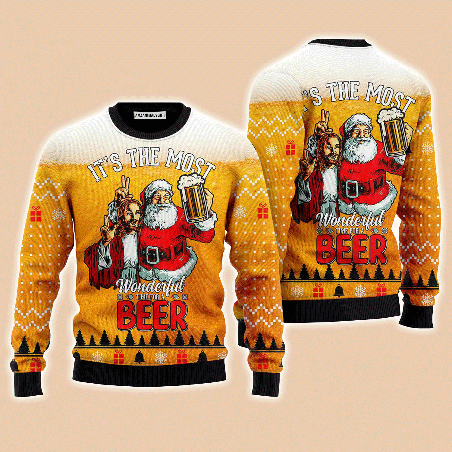 Funny Santa Drink Beer With Jesus Sweater, Ugly Sweater For Men & Women, Perfect Outfit For Christmas New Year Autumn Winter