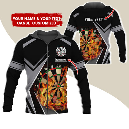 Personalized Name & Text Darts Premium Zip Hoodie , Customized Dartboard Flame Zip Hoodie For Men & Women - Gift For Darts Lovers, Darts Players