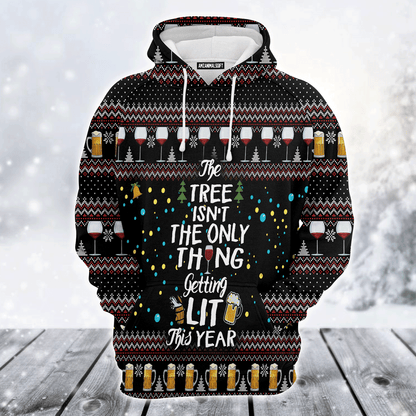 Beer & Wine Premium Christmas Hoodie, The Tree Isn't The Only Thing Getting Lit Unisex Hoodie For Men & Women - Perfect Gift For Christmas, Family