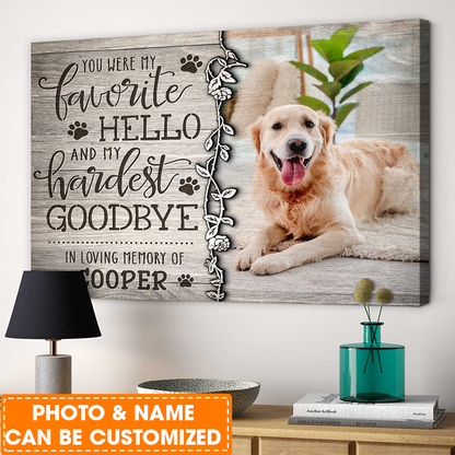 Personalized Dog Landscape Canvas, Memorial Wall Art You Were My Favorite Hello Canvas, Custom Photo & Pet's Name Canvas, Perfect Gift For Dog Lovers, Friends, Family