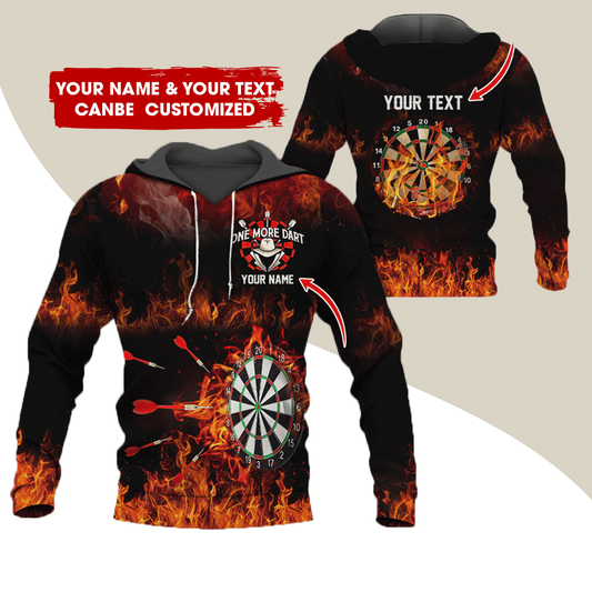 Customized Name & Text Darts Premium Hoodie, One More Dart & Fire Pattern Darts Shirts For Men & Women - Gift For Darts Lovers, Friend, Family