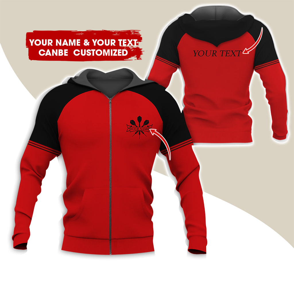 Custom Name & Text Darts Premium Zip Hoodie, Customized Darts Zip Hoodie For Men & Women - Gift For Darts Lovers, Darts Players