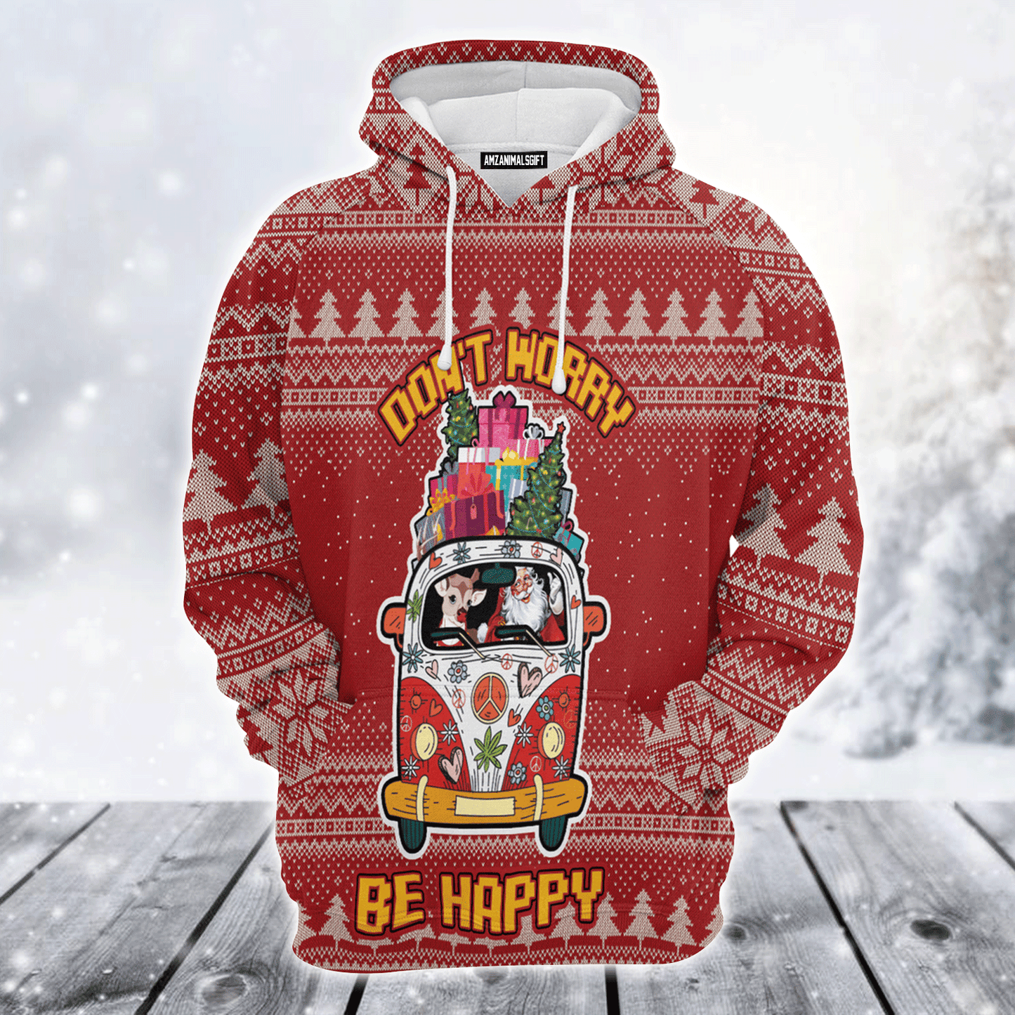 Hippie Style Premium Christmas Hoodie, Don't Worry Be Happy Unisex Hoodie For Men & Women - Perfect Gift For Christmas, Friends, Family