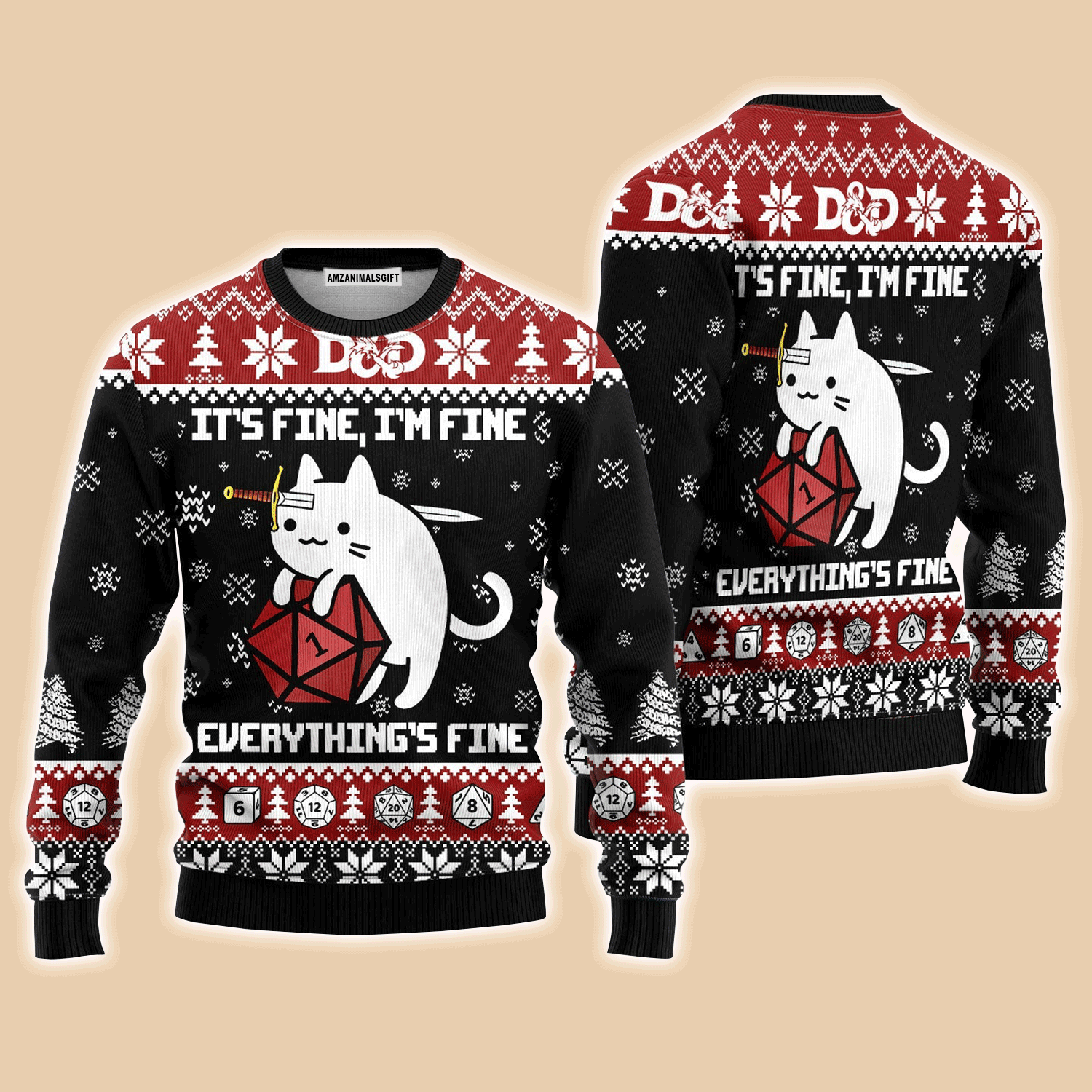 Cat Sweater It's Fine, I'm Fine Everything's Fine, Ugly Sweater For Men & Women, Perfect Outfit For Christmas New Year Autumn Winter