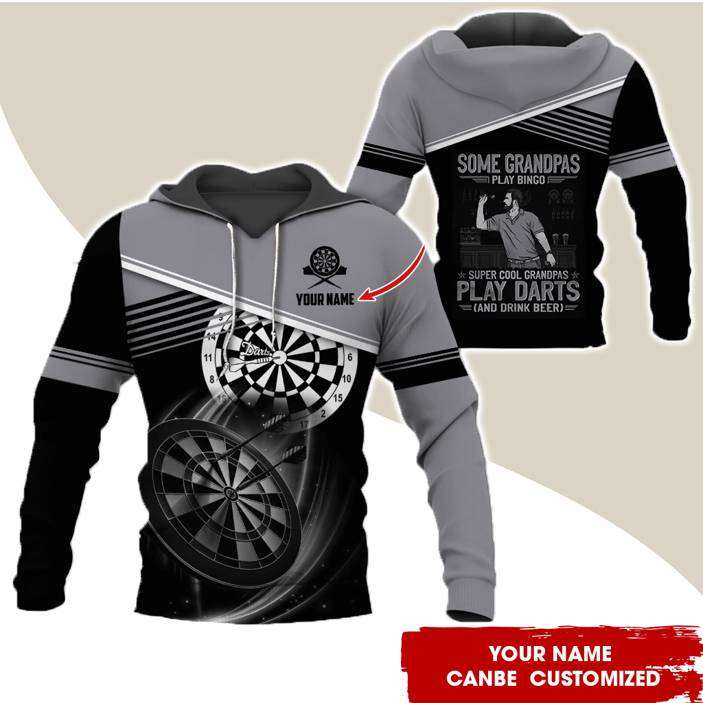 Customized Name & Text Darts Grandpa Premium Hoodie, Super Cool Grandpas Play Darts & Drink Beer Hoodie - Gift For Darts Lovers, Darts Players