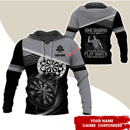 Customized Name & Text Darts Grandpa Premium Hoodie, Super Cool Grandpas Play Darts & Drink Beer Hoodie - Gift For Darts Lovers, Darts Players