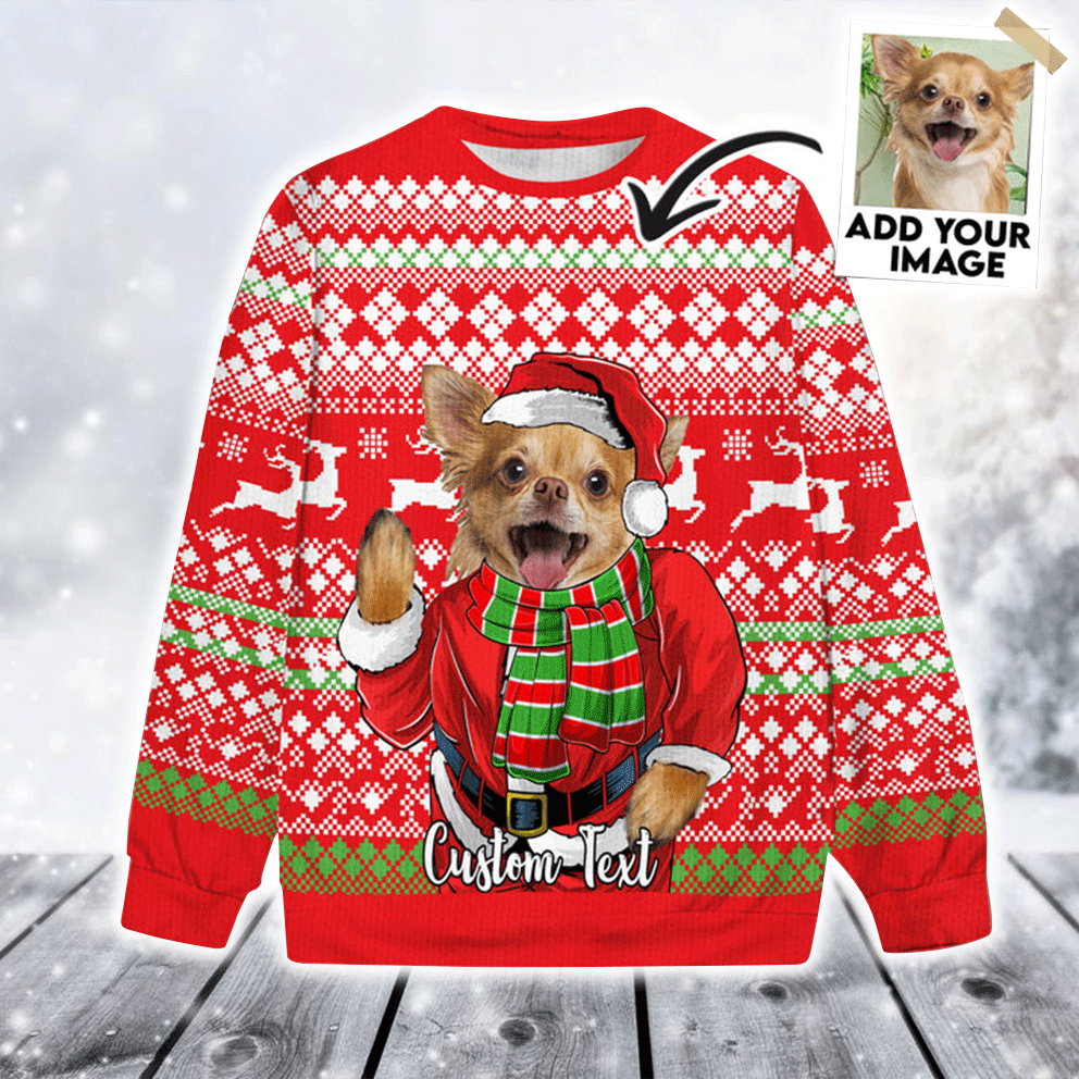 Custom Ugly Christmas Sweater - Personalized Pet Photo Sweater, Funny Sweater Custom Santa Claus Red Color, Perfect Gift For Dog Lovers, Friend, Family