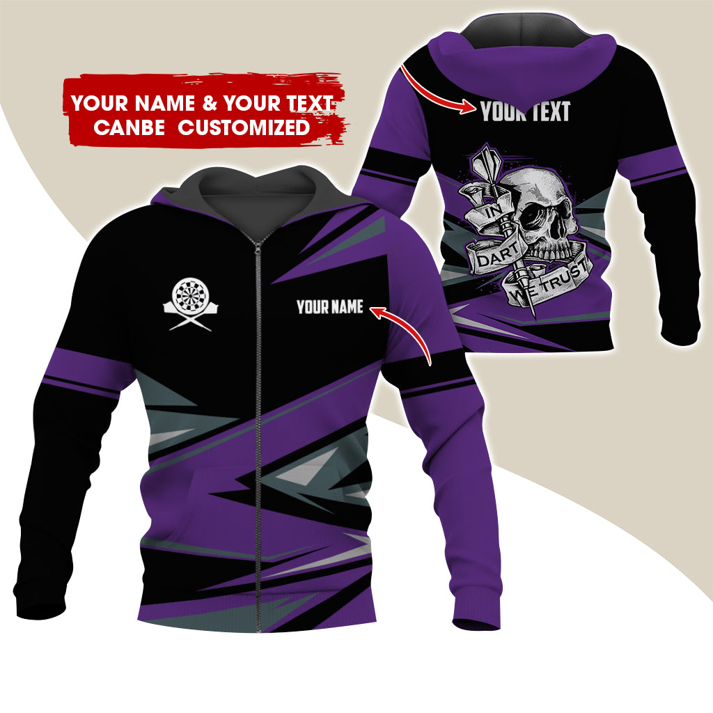 Personalized Name & Text Darts Premium Zip Hoodie, Customized Name Skull In Darts Zip Hoodie For Men & Women - Gift For Darts Lovers, Darts Players