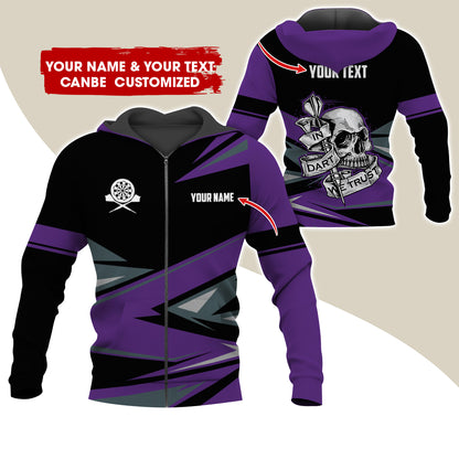 Personalized Name & Text Darts Premium Zip Hoodie, Customized Name Skull In Darts Zip Hoodie For Men & Women - Gift For Darts Lovers, Darts Players