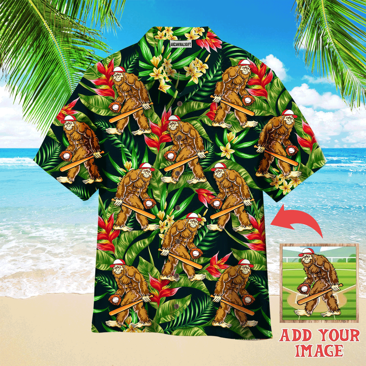 Customized Baseball Hawaiian Shirts, Custom Funny Bigfoot Baseball Hawaiian Shirt - Perfect Gift For Men & Woman, Baseball Lovers