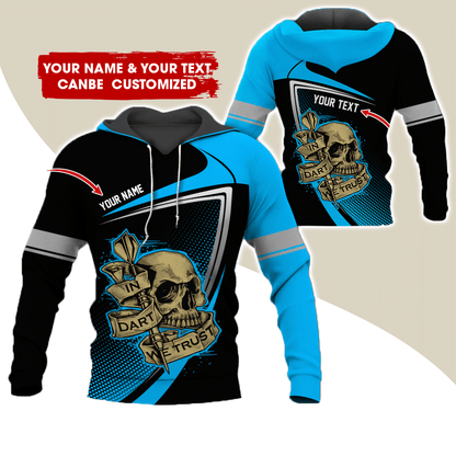 Customized Name & Text Darts Premium Skull  Hoodie, In Dart We Trust Hoodie For Men & Women - Gift For Darts Lovers, Friend, Family