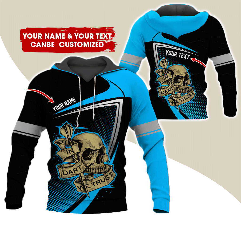 Customized Name & Text Darts Premium Skull  Hoodie, In Dart We Trust Hoodie For Men & Women - Gift For Darts Lovers, Friend, Family