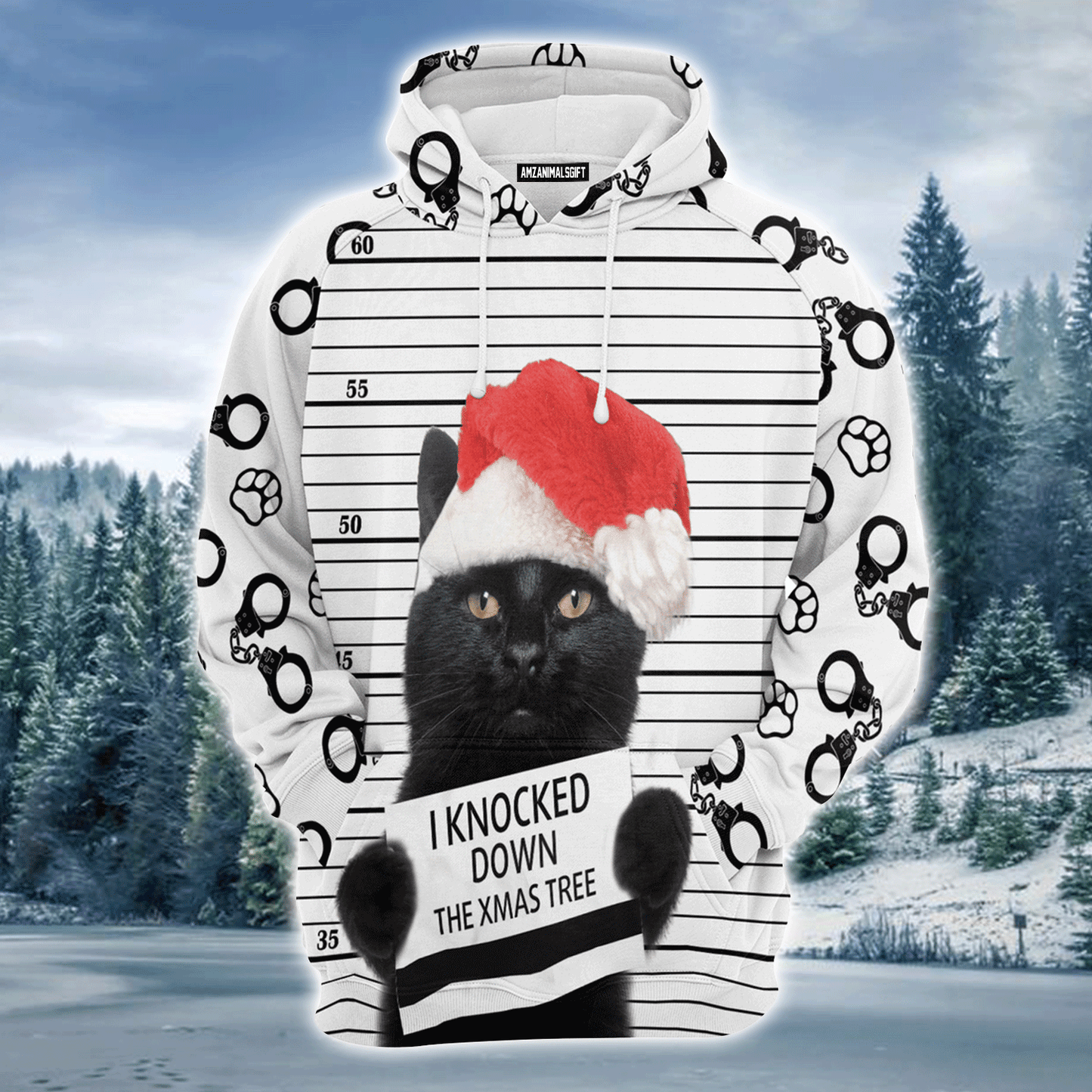 Black Cat Premium Christmas Hoodie, Black Cat Knocked Down Xmas Tree Unisex Hoodie For Men & Women - Perfect Gift For Christmas, Black Cat Lover