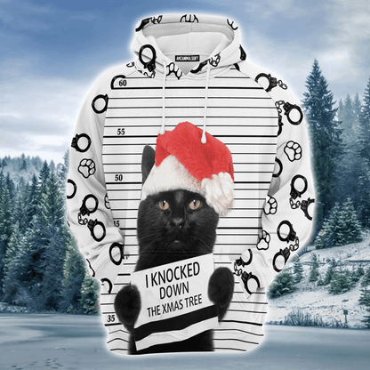 Black Cat Premium Christmas Hoodie, Black Cat Knocked Down Xmas Tree Unisex Hoodie For Men & Women - Perfect Gift For Christmas, Black Cat Lover