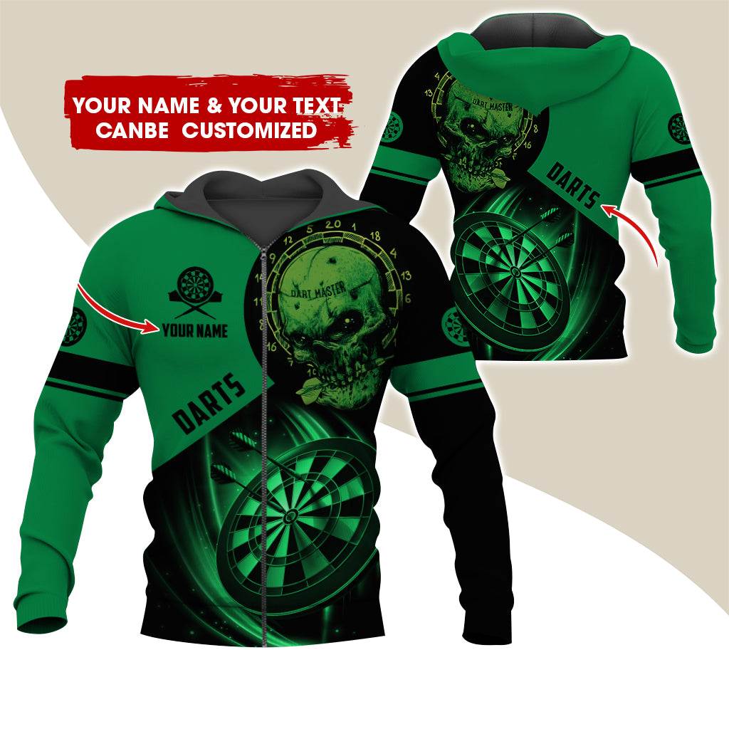 Customized Name Skull Darts Premium Zip Hoodie , Personalized Name Darts Master Zip Hoodie For Men & Women - Gift For Darts Lovers, Darts Players