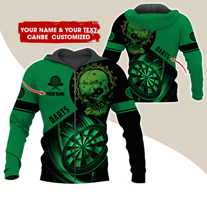 Customized Name Skull Darts Premium Zip Hoodie , Personalized Name Darts Master Zip Hoodie For Men & Women - Gift For Darts Lovers, Darts Players
